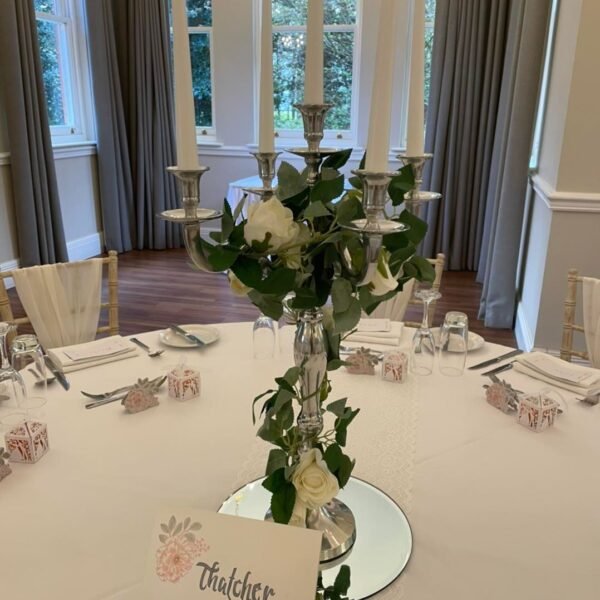 Candelabra Table Centrepiece on Mirror Plate