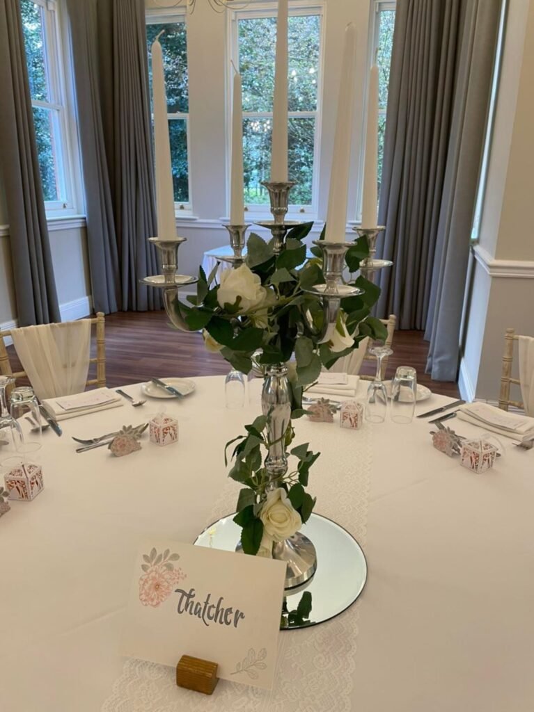 Candelabra Table Centrepiece on Mirror Plate
