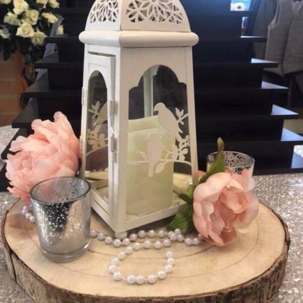 Small Lantern Table Centrepiece on Log Slice