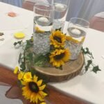 Trio of Cylinder Vases Table Centrepiece on Log Slice