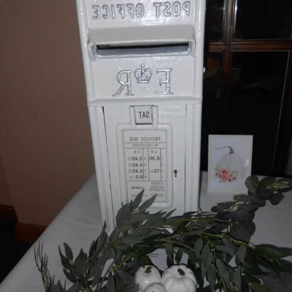 white wedding post box